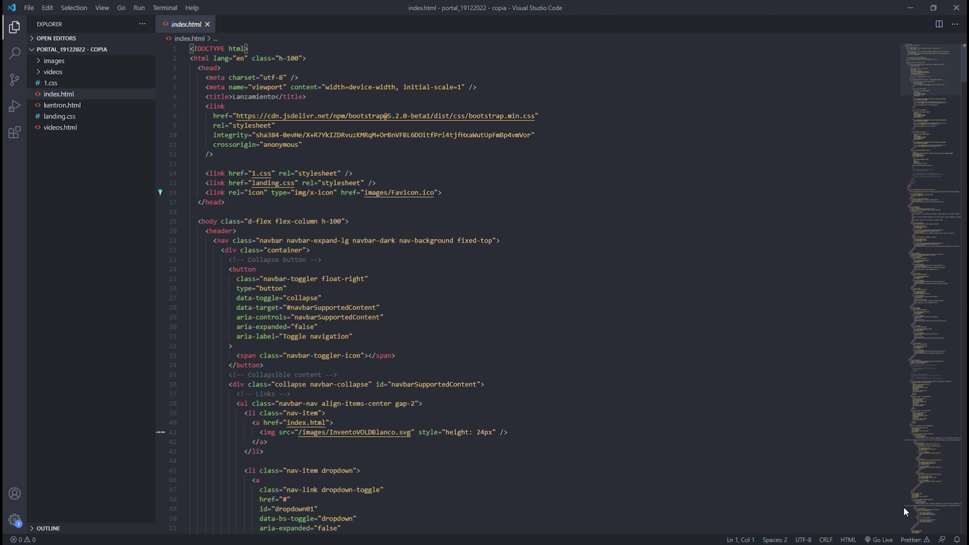 Screenshot of HTML code