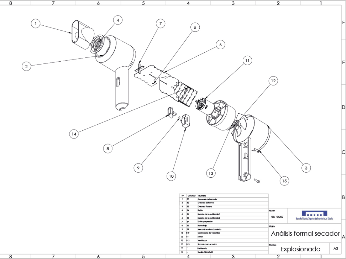 Exploded view of the default hair dryer